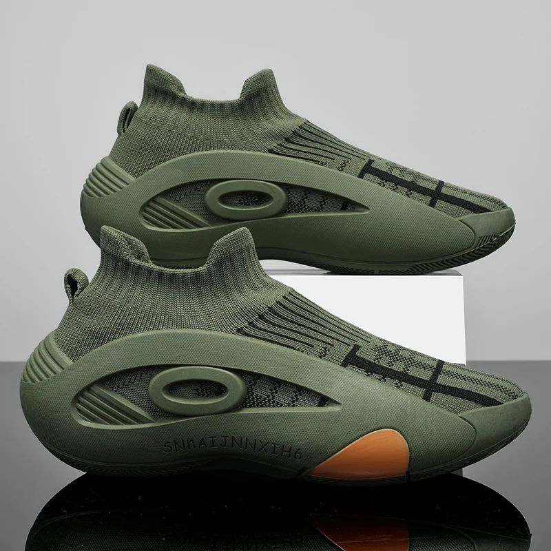 

2025 Summer Green Sneakers Man Sock Shoes Comfort Slip-On Platform Shoes Men Trainers Breathable Mesh Casual Sneakers For Men