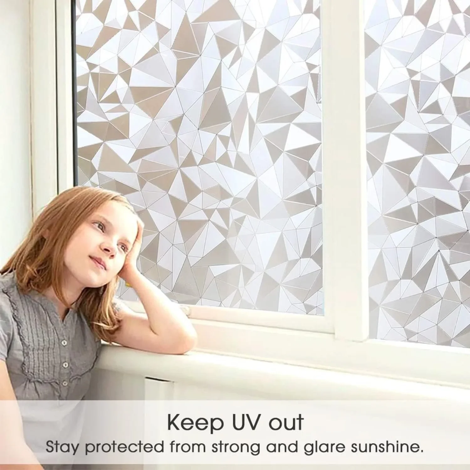 Privacy Window Film 3D Diamond Decorative Cling Stained Glass Film Non Adhesive Anti-UV, Heat-Reducing Window Film for Home