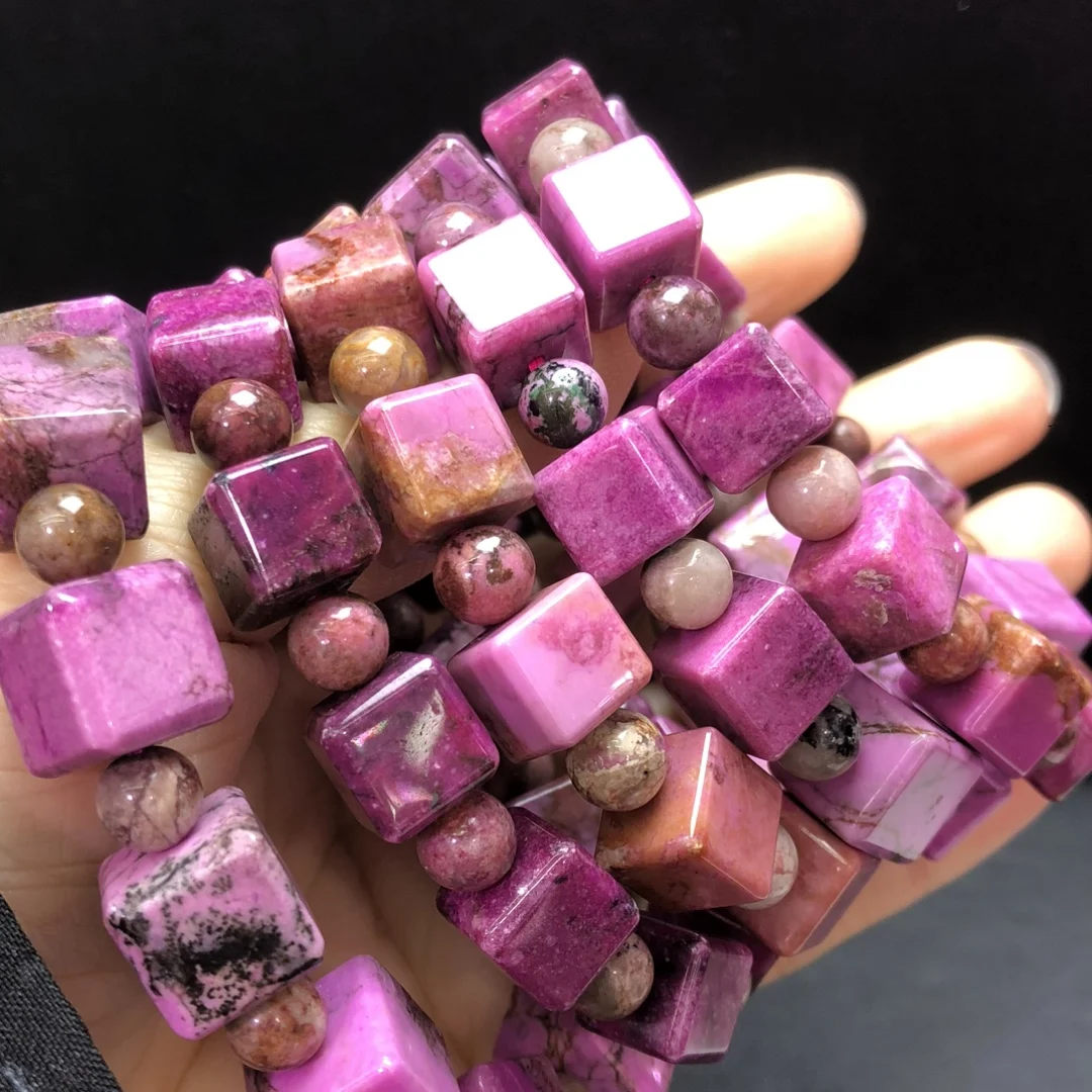 

1Pc Natural Cobalt Calcite Cobaltocalcite Cube Bracelet 10-11MM Cube Beads Reiki Healing Stone Jewelry Gift Women Men