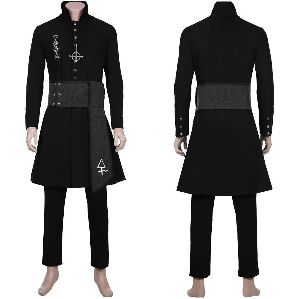 Anime Ghost B.C. Cosplay Costume Adult Men Papa Emeritus Black Uniform Coat Pants Full Set Halloween Party Roleplay Clothing