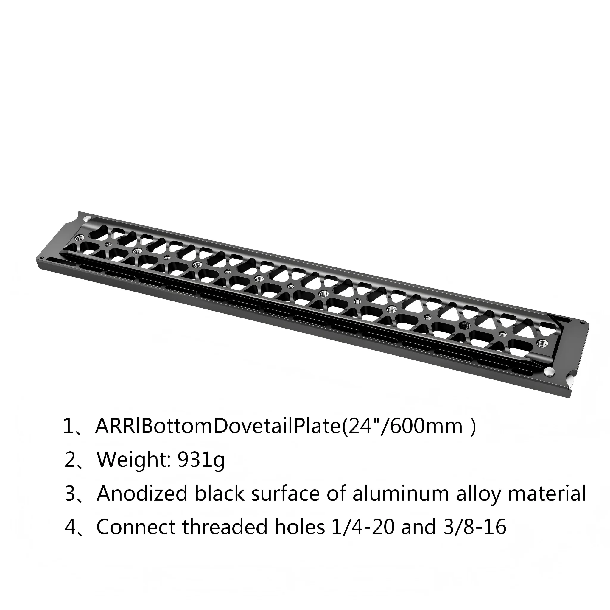 KUANJIE YTP123 ARRl Untere Schwalbenschwanzplatte mit 3/8-Zoll- und 1/4-Zoll-Schraubenlöchern, geeignet für ARRI RED, usw. – Detail 5