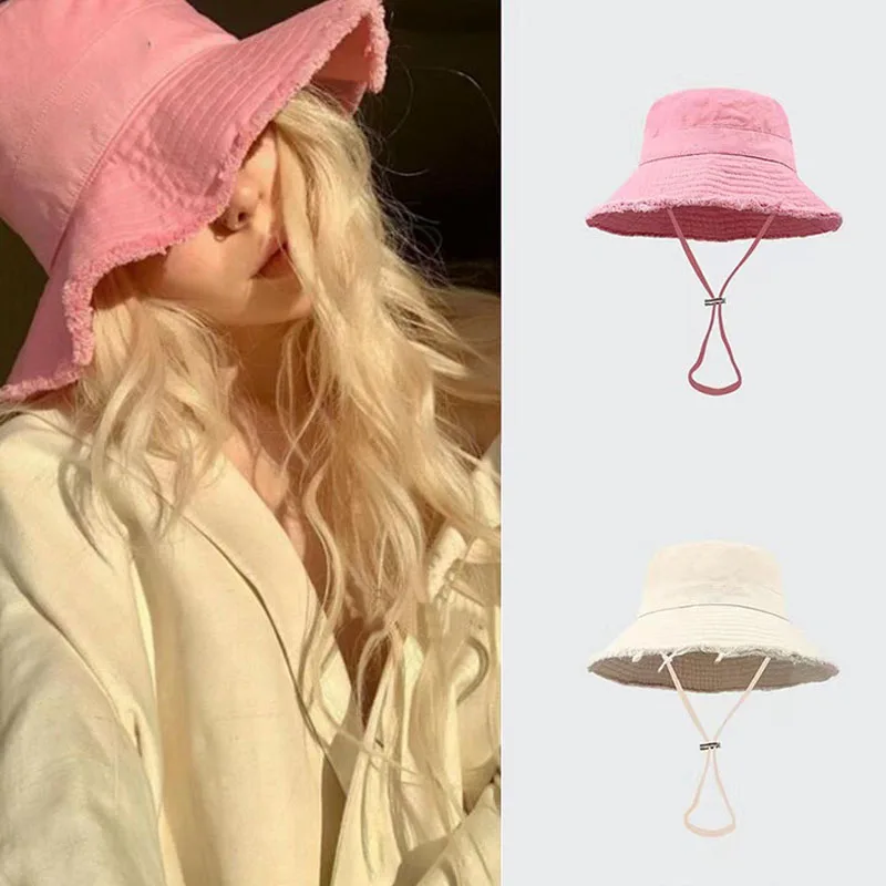 

Chic Solid Color Frayed Fishman Hat for Women - Non-Stretch, Perfect for Sun Protection Outdoor Sports Beach Travel