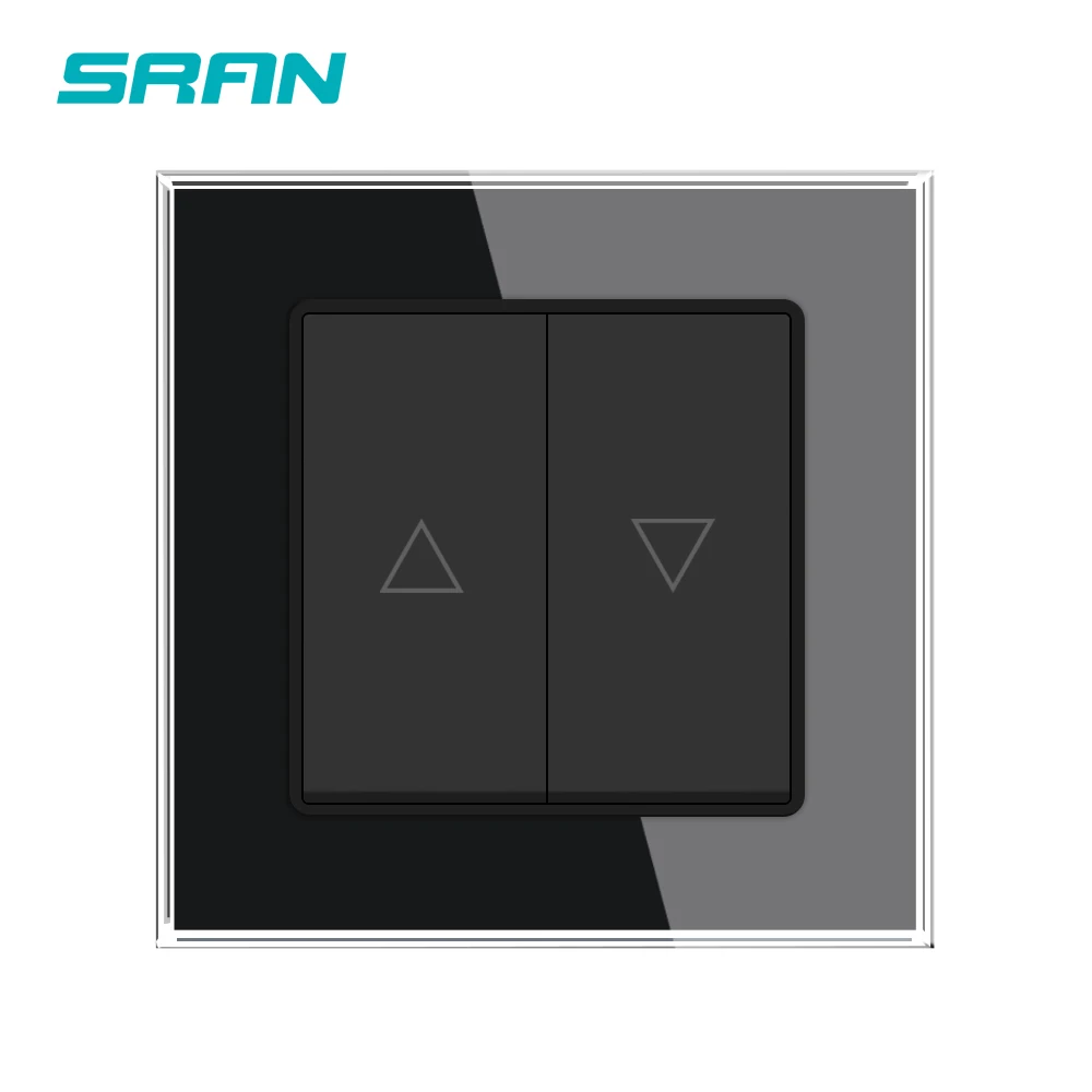 SRAN push button switch automatic reset 2gang Roller Shutter Curtain 82*82mm Crystal Tempered Glass Panel