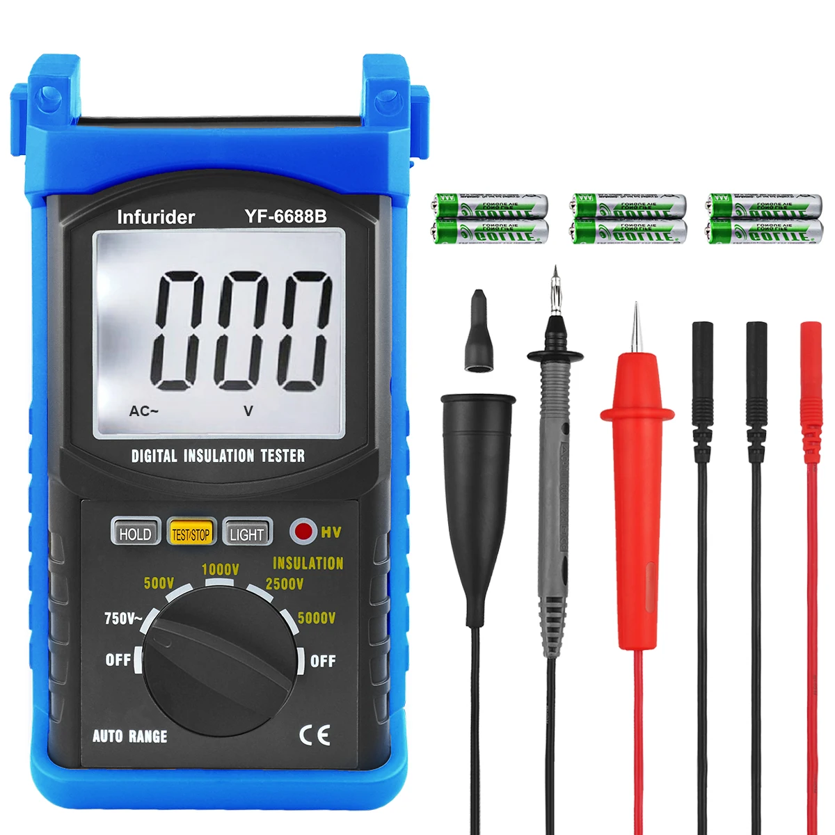 

Digital Insulation Resistance Tester,Megohmmeter 200GΩ Meg Ohmmeter, 500V/1000V/2500V/5kV Test Voltage, Auto Ranging Mega Ohm