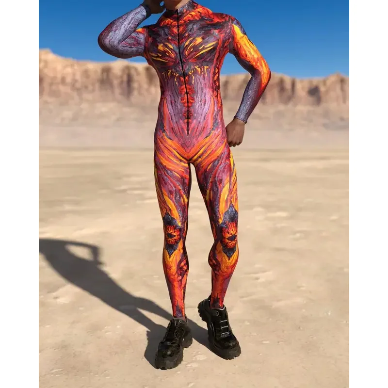 Mannen Vrouwen Cyberpunk Muscle Jumpsuit 3d Gekleurde Tekening Cosplay Bodysuit Steampunk Kostuum Halloween Party Shows Zentai Pak