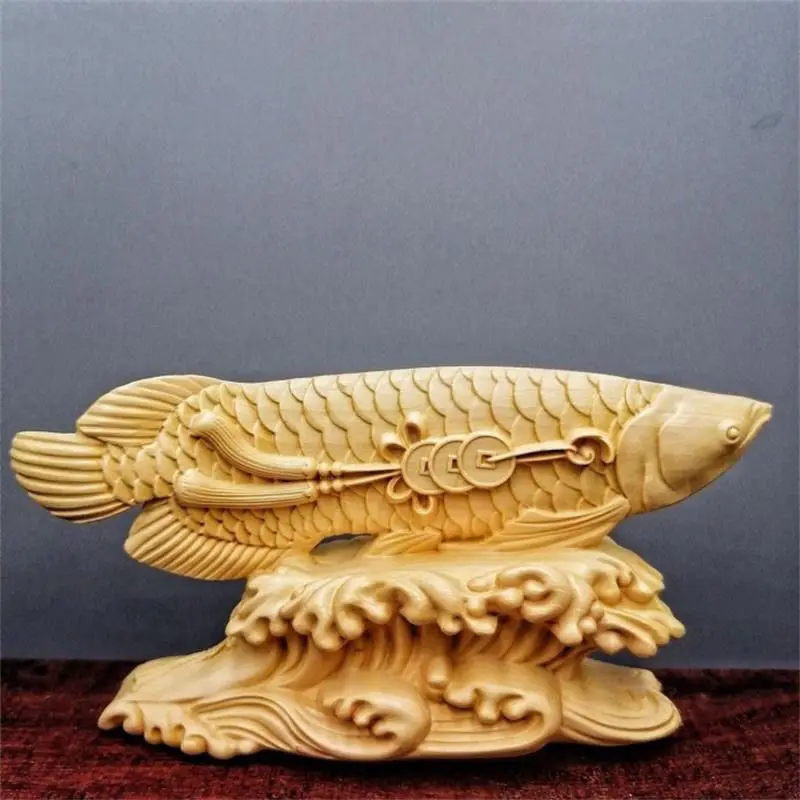 

Boxwood Carved Golden Dragon Fish Solid Wood Annual Surplus Crafts Living Room Animal Luca Home Decorations Ornaments