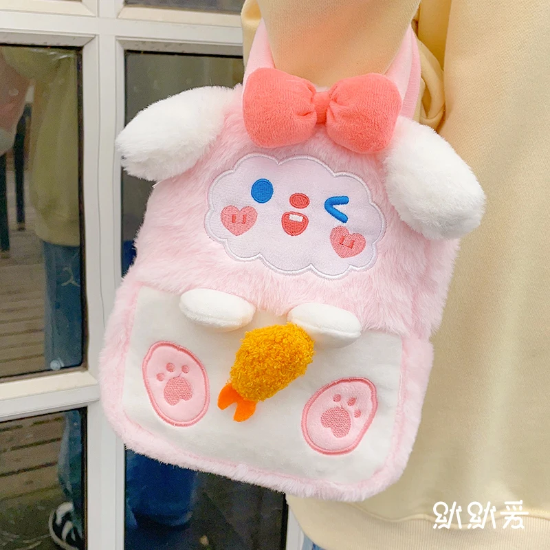 

2023 Fashion Lunch Bag for Women Girls Kawaii Winter Plush Handbag Female Cartoon Soft Fluffy Tote Bags Small Purses