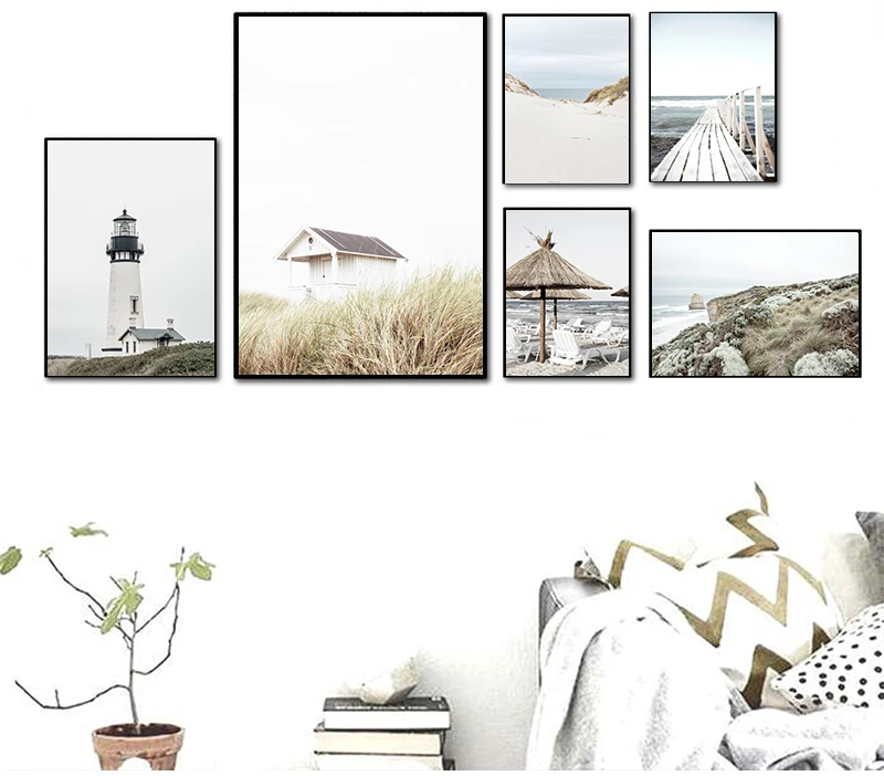 Tropical Summer Sea Landscape  Print Coastal Bridge Grass Canvas Art Painting Seascape Picture Living Room Wall Decoration
