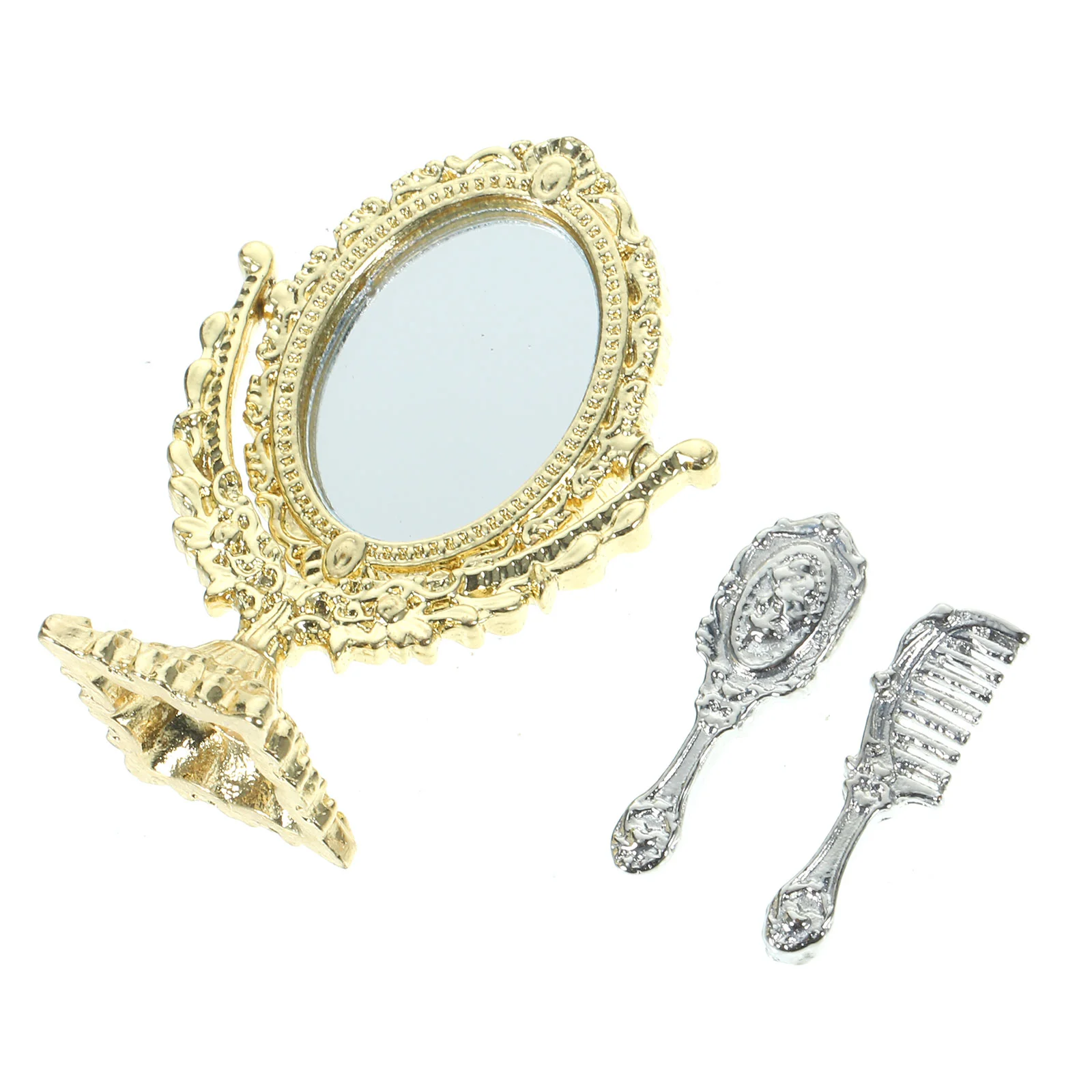 Dolls Dollhouse Mirror Vintage Ornaments Furniture Miniature Dressing Alloy Makeup Mirrors Models