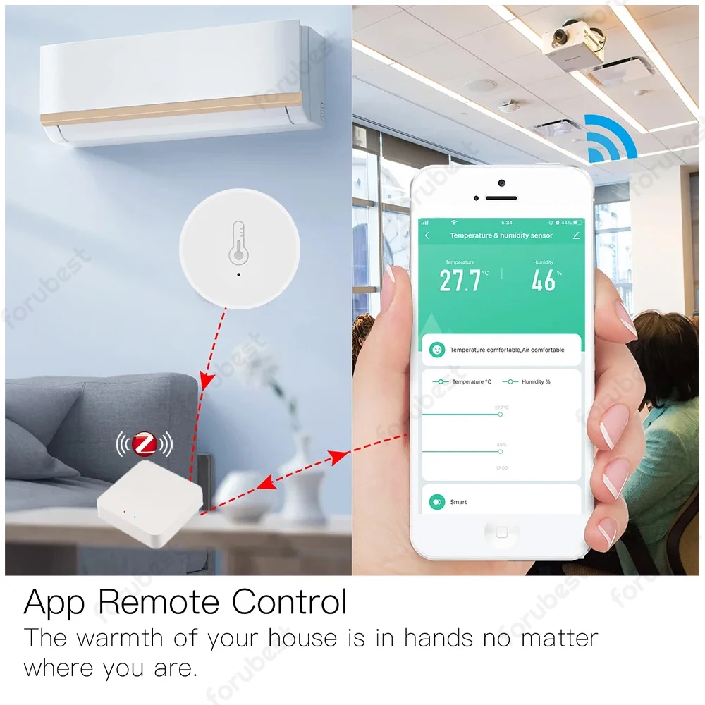 Tuya Zigbee Temperature And Humidity Sensor APP Remote Monitor For Smart Home Automation  Works With Alexa Google Assistant