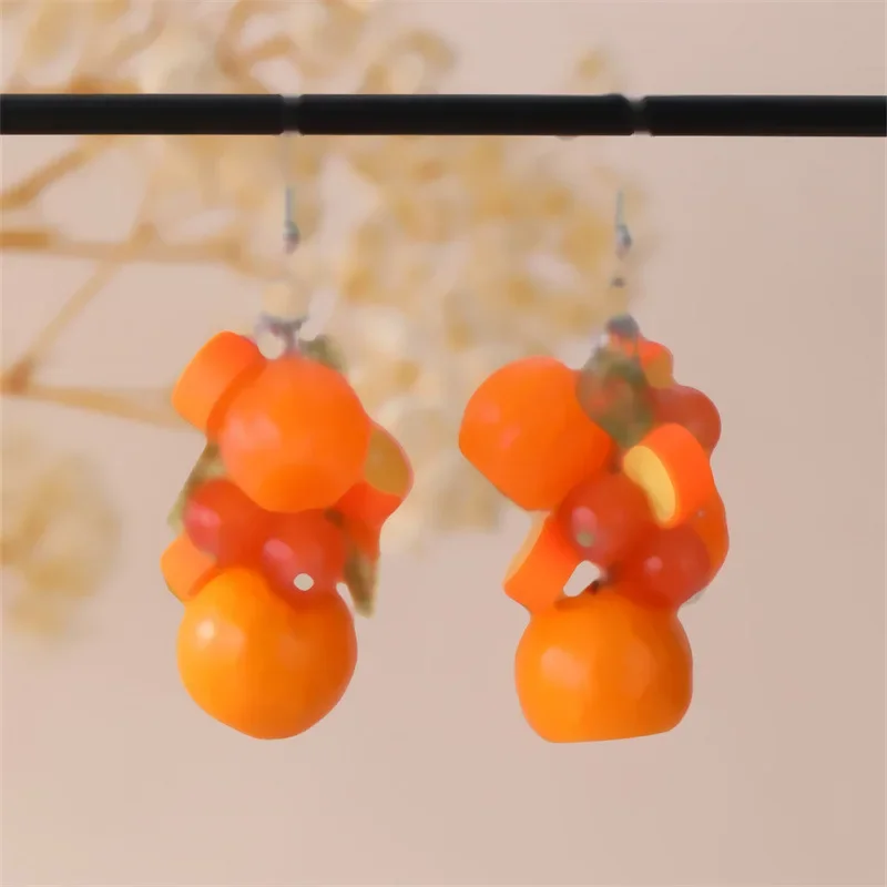 جديد ثلاثية الأبعاد مقلد الفاكهة أقراط الليمون البرتقال الفراولة العنب سلسلة ليف إسقاط أقراط لطيف متعة العصرية مجوهرات هدية اكسسوارات