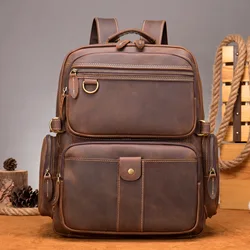 Men's Full Grain Leather Backpack Genuine Leather Backpack Real Cowhide Computer Laptop Bag 15.6