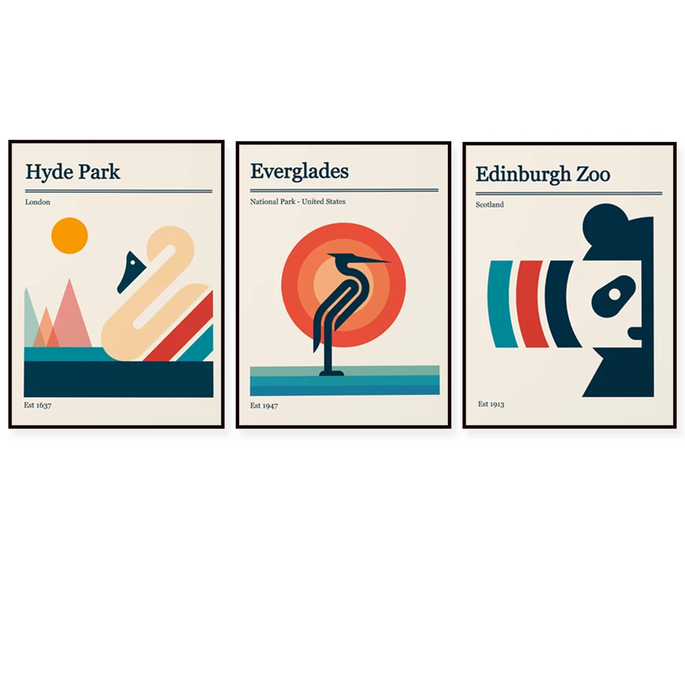 Edinburgh Zoo Retro Poster,Yosemite National Park Retro Poster,Lake District National Park Retro Poster - Minimalist Art Print