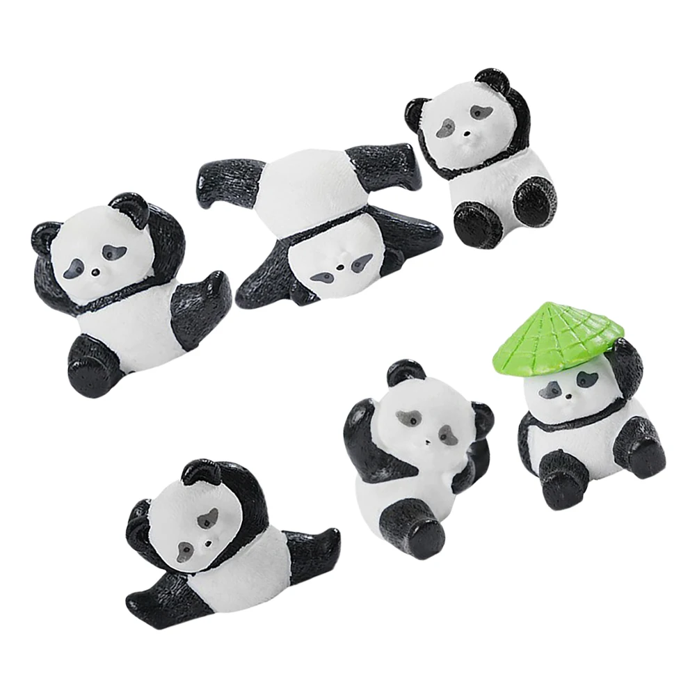 

6pcs Mini Panda Figurines Cute Garden Decor Resin Statues For Lawn Bonsai Cake Animal Figures Lightweight Moss Compatible