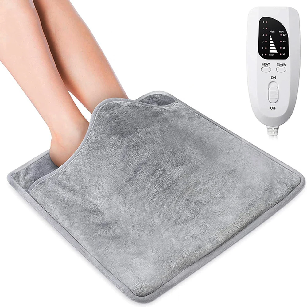 Aquecedor elétrico para pés, almofada de aquecimento para inverno, pelúcia macia, 6 ajustes de nível de temperatura, alívio da dor