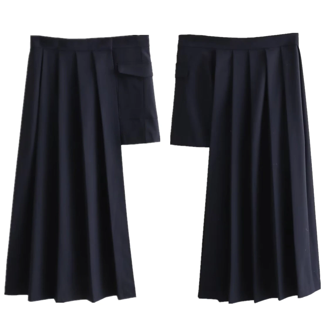 

Dave&Di Autumn High Street Fashion Retro Asymmetric Design Waist Skirt High pPleated Midi Skirt For Women