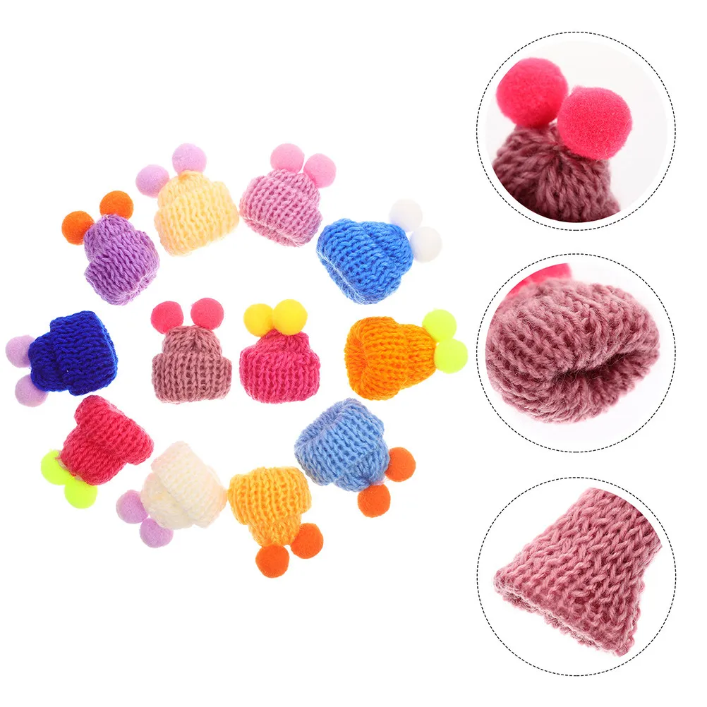 60Pcs Woolen Yarn Mini Knit Hats DIY Craft Decoration Hats Reusable Festive Ornament for Phone Case Bottle Lid Jewelry