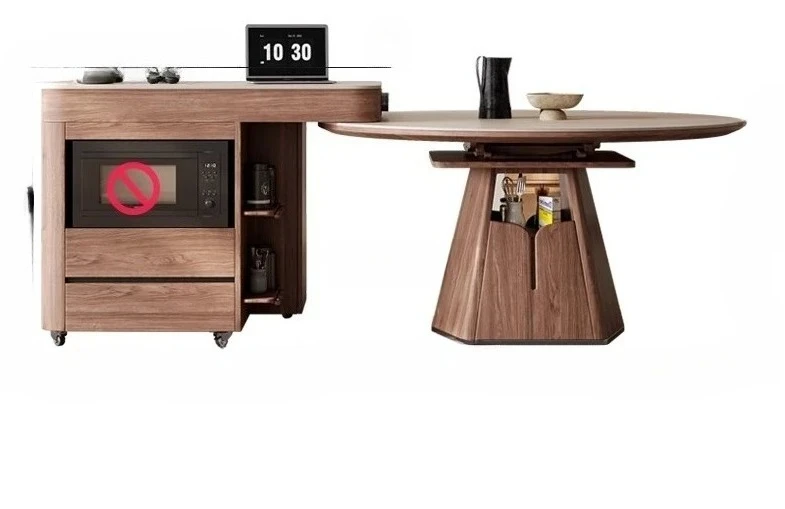

Kitchen household island dining table integrated multi-function folding telescopic square and round dual-purpose guide table