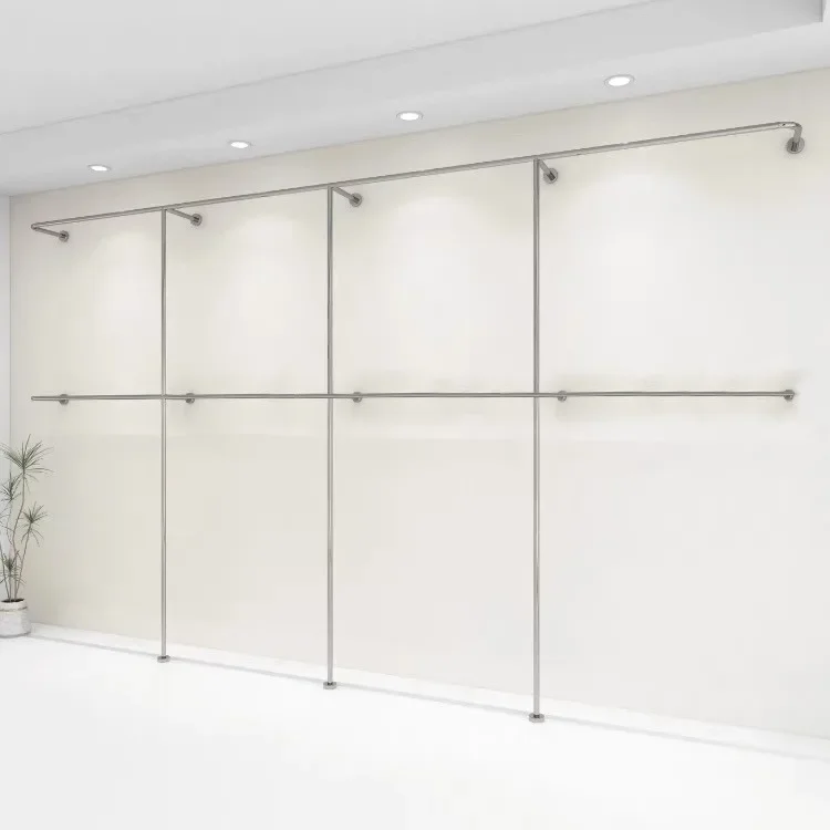 Stainless steel clothing store display rack on wall double-layer hanger