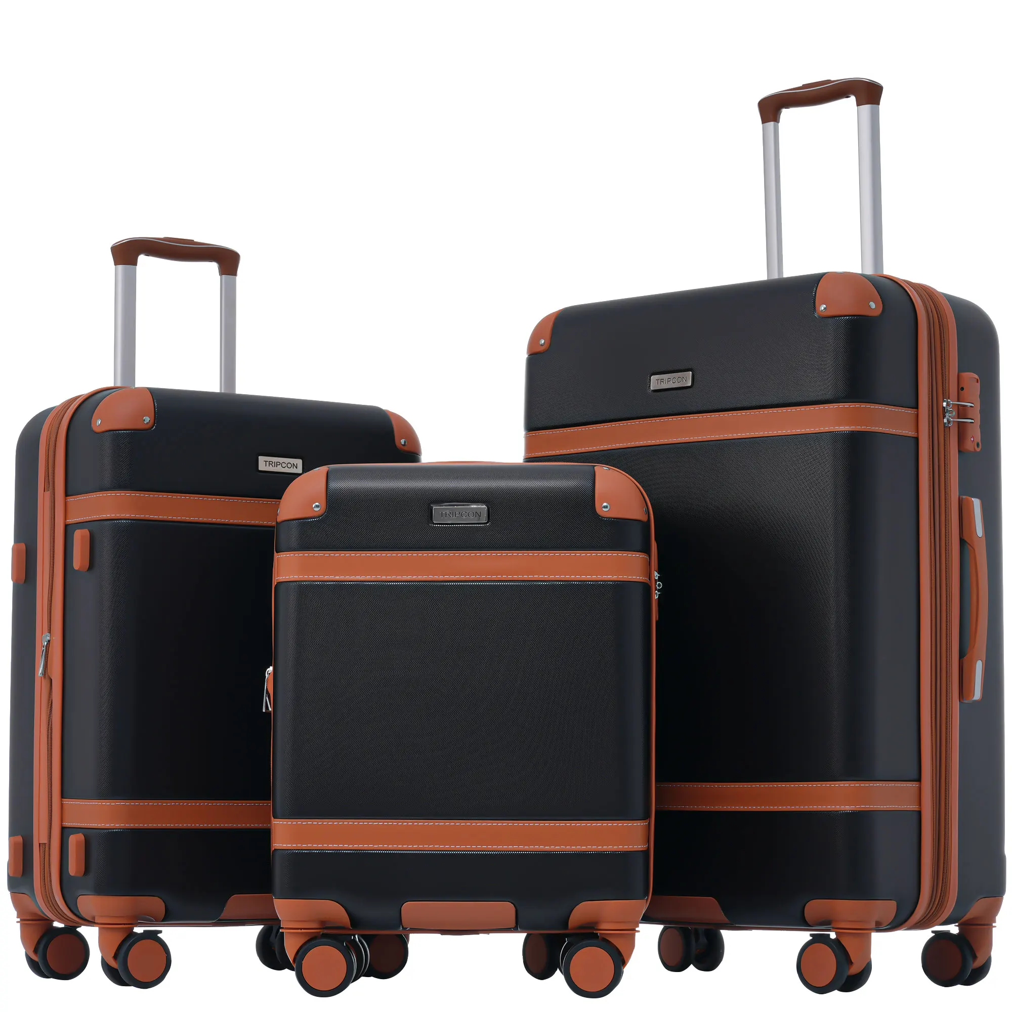 Hardshell Suitcase Roller Case suitcase hand luggage 4 Rolls ABS Material TSA Custom Lock 56*38.5*23.5, (Black + Brown)