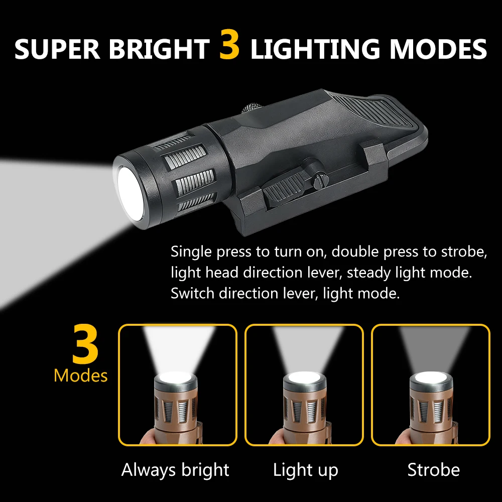 BOOIU Tactical Flashlight WML-G2 Nylon+Metal Strobe LED Light Airsoft Outdoor Hunting Flashlight Waterproof Camping Strong Torch