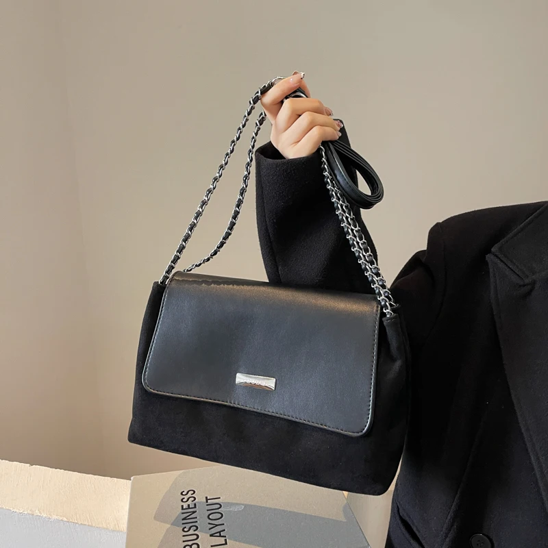 

Винтажные женские сумки через плечо с цепочками из искусственной замши, большая вместительная осенняя пригородная сумка, женская сумка через плечо, женские сумки