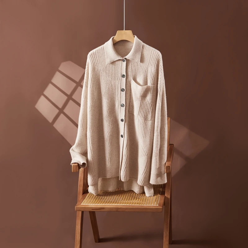 

Осень-зима, женский кардиган из 100% кашемира, рубашка, роскошный мягкий свитер на пуговицах, свободный повседневный трикотаж, женская куртка, топы