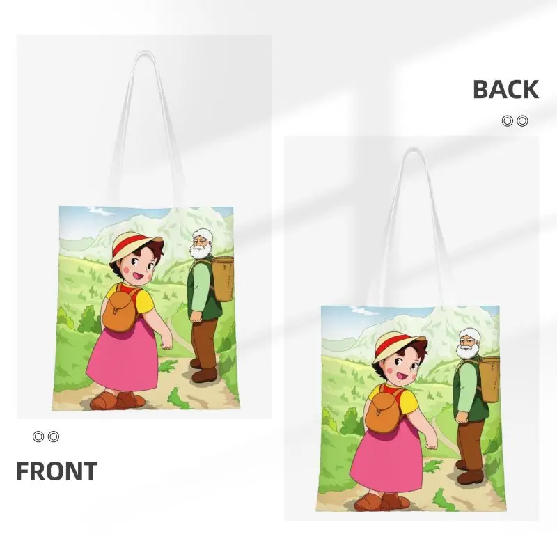 Custom Anime Heidi Girl Of The Alps Shopping Canvas Bag Women Reusable Grocery Heidi Peter Grandpa Tote Shopper Bags