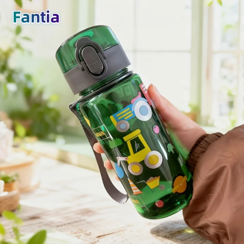 400ml Cartoon Pattern Plastic Cup Water Bottle Portable Cute Straw Cup Leak-proof Drinking
