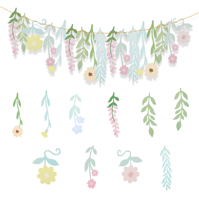 Spring Leaves Flower Hanging Banner Summer Sunflower Garland Wall Background Hanging Ornament Birthday Party Festival Decoration