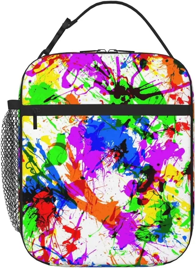 

Insulated Wide-Open Lunch Bag Leakproof Lunch Tote Bag For Shopping, Office, Gym,Camping Cooler Bag Paint Splatter Cooling Tote