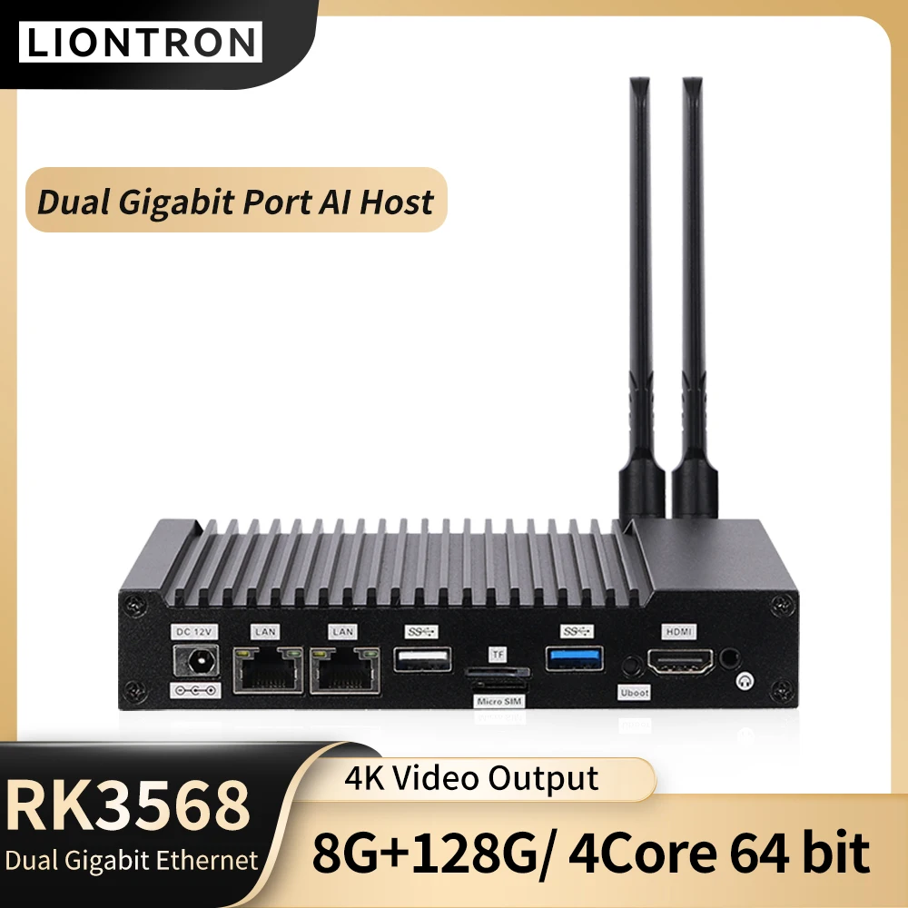 Liontron DEC-3568 Industrial Fanless Mini Computer Rockchip Quad Core 64 bit 2.0Ghz Dual Gigabit Ethernet with computing power