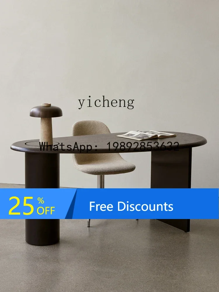 

LYY Desk Study Desk Solid Wood Mid-Ancient Black Computer Desk Shaped Arc