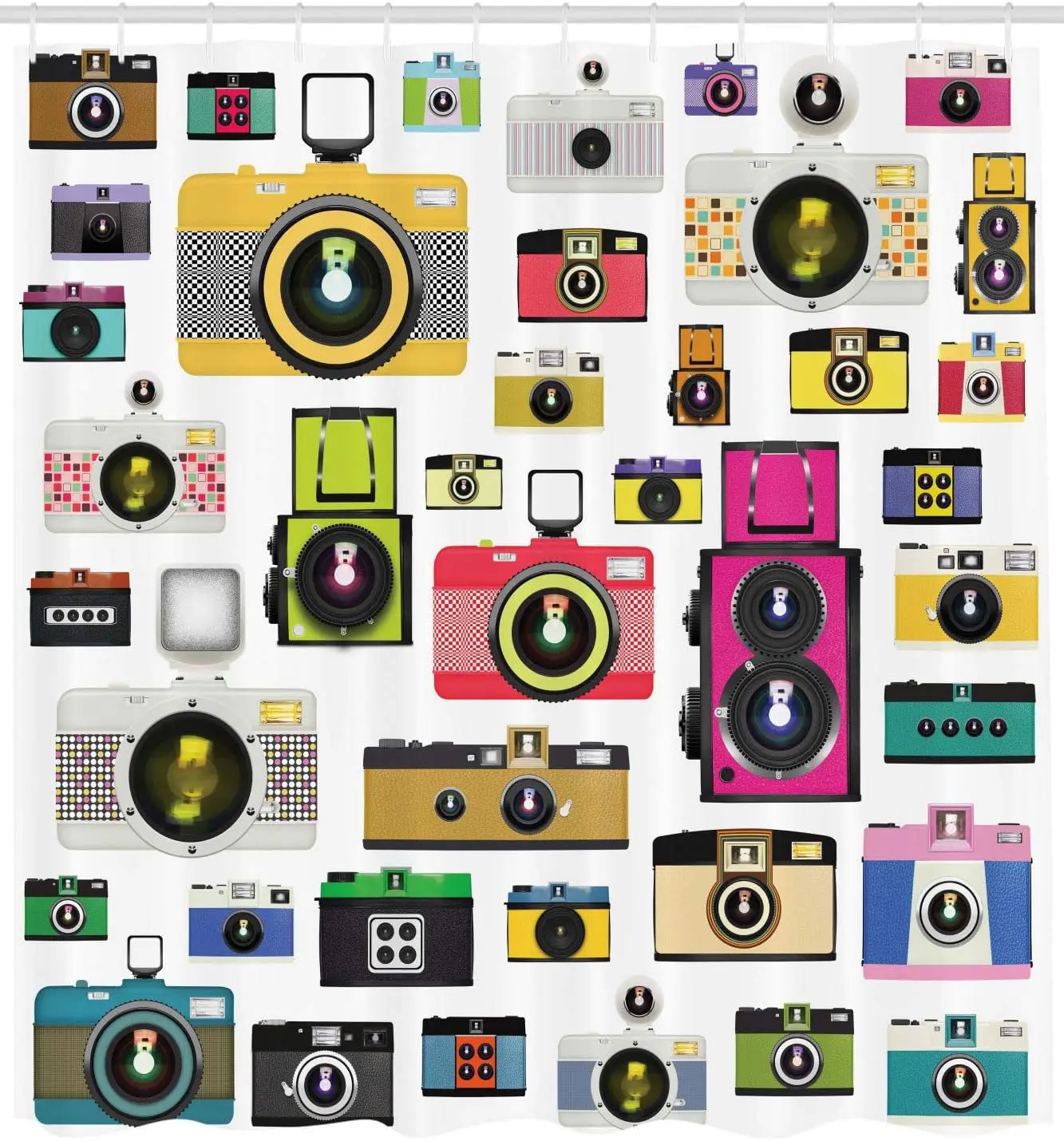 Vintage Shower Curtain, Vintage Old Fashioned Photo Cameras Hobby Studio Themed Graphic Design, Cloth Fabric Bathroom