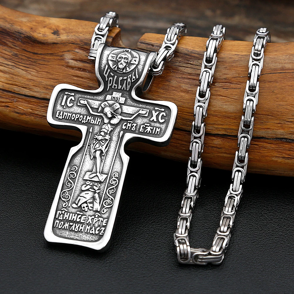 Vintage Jesus Kreuz Anhänger Halsketten Für Männer 316L Edelstahl Religiöse Glaube Halskette Mode Amulett Punk Schmuck Geschenke
