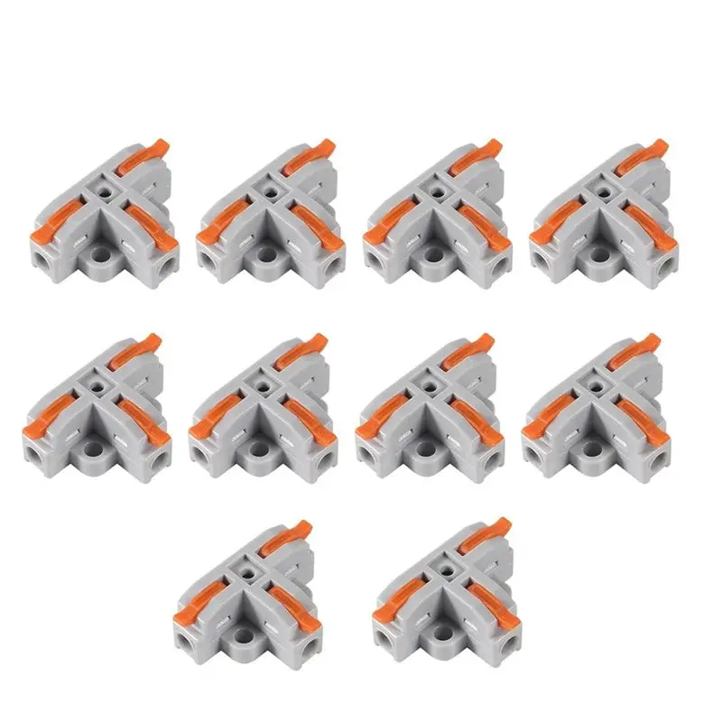 DTA4 10Pcs 3 Way T Tap Wire Connectors, T-Shape Lever for Nut Push-in Connector, Quick Wire Splitter for AWG 28-12 Electrical