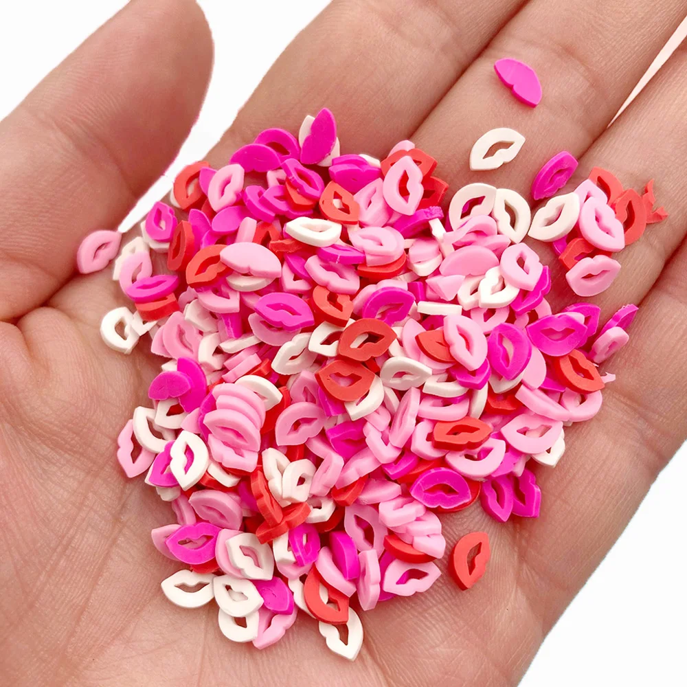 50 g/saco lábios argila de polímero vermelho/rosa rosa/branco 5.5mm lodo fatias diy doce sexy macio argila artesanato encantos decorações da arte do prego