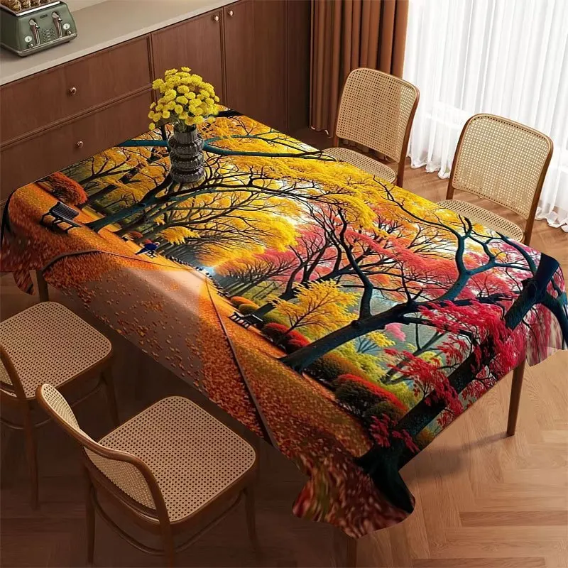 Autumn Maple Tree Park Rectangle Table Cloth for Home Dinner Reusable Tablecloth for Holiday Party Thanksgiving Decorations