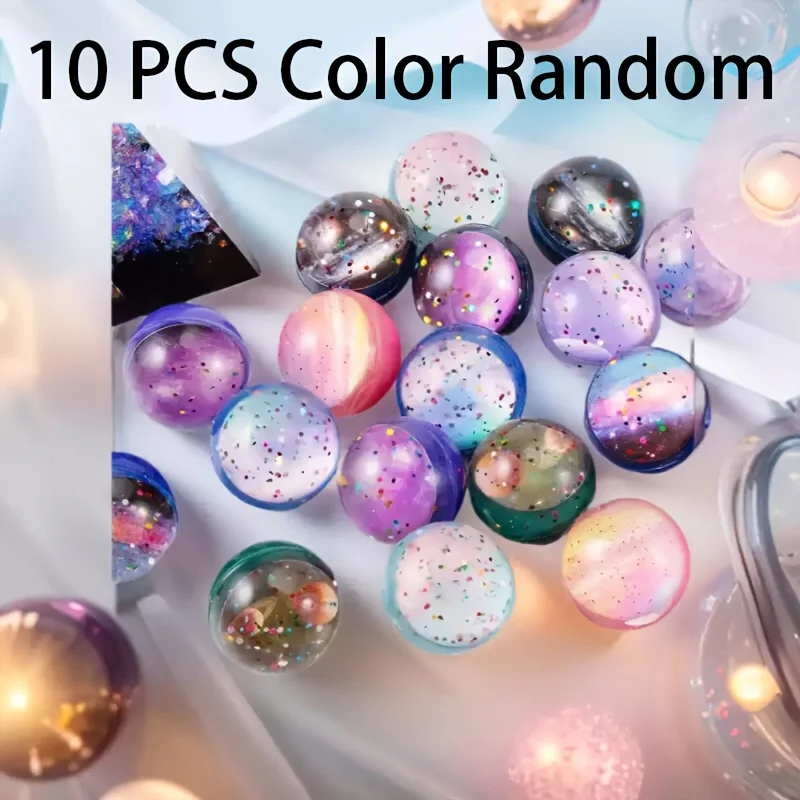 Paquete de 10 bolas saltarinas de color sólido con diseño de estrella y elementos del universo, adecuadas para la decoración de salas familiares, salas de estar y oficinas, regalos para el Día de la Madre, Halloween, Navidad, Año Nuevo y Pascua, manualidades DIY, accesorios para huevos. Color aleatorio