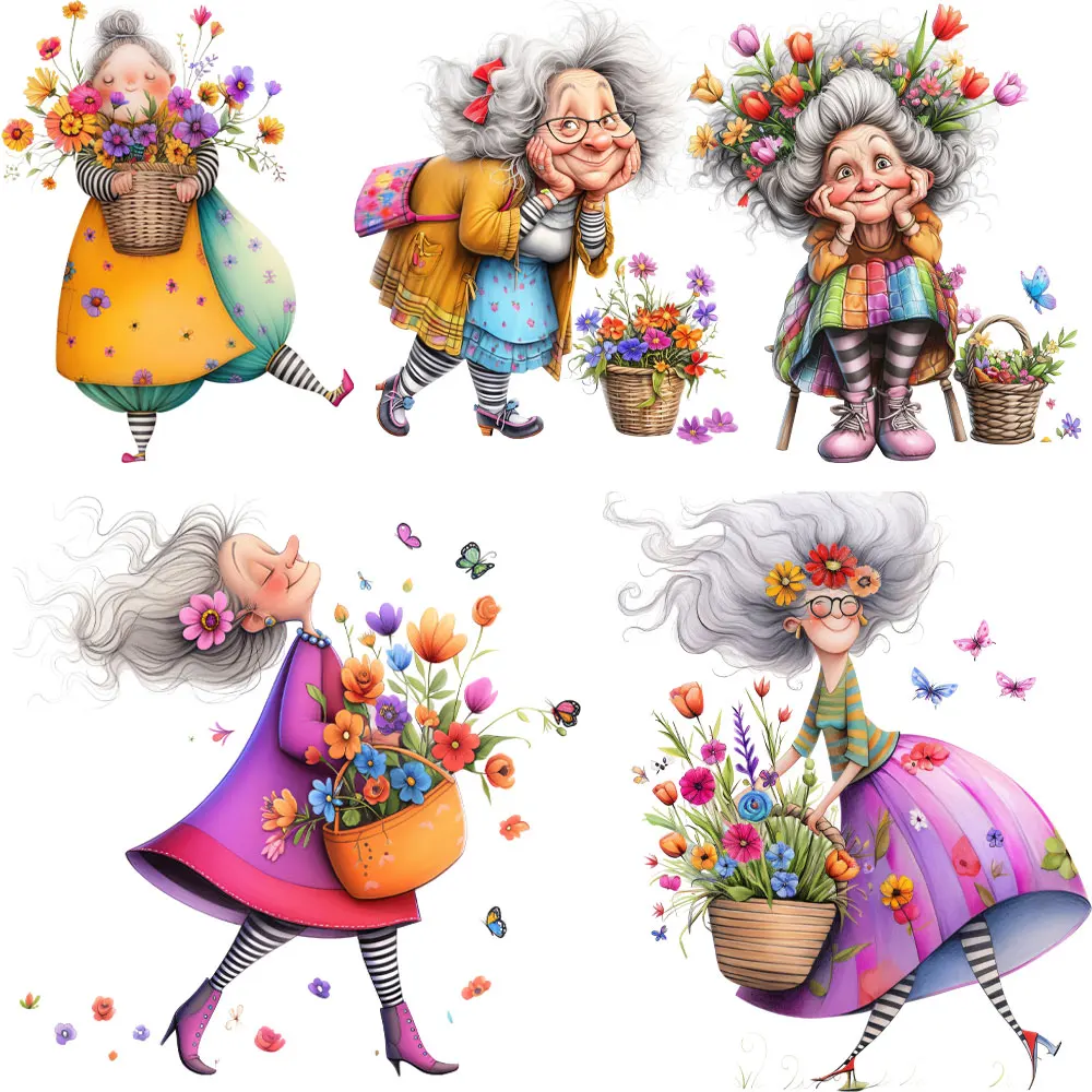 

Flower Grandma Heat Transfer Patches Beautiful Flower Iron on patches Stickers for T shirts Clothes A-Level Washable T-shirt