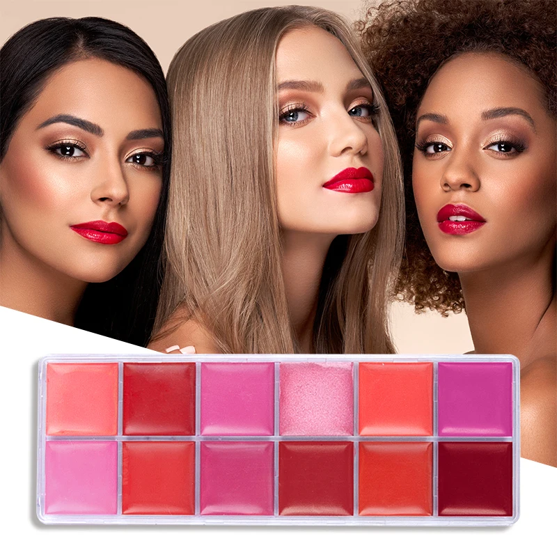 12 Color Lip Combo Palette Lip Gloss & Lipstick Multi Use for Lips and Cheeks Hydrating Highly Pigmented Compact Gift for Women