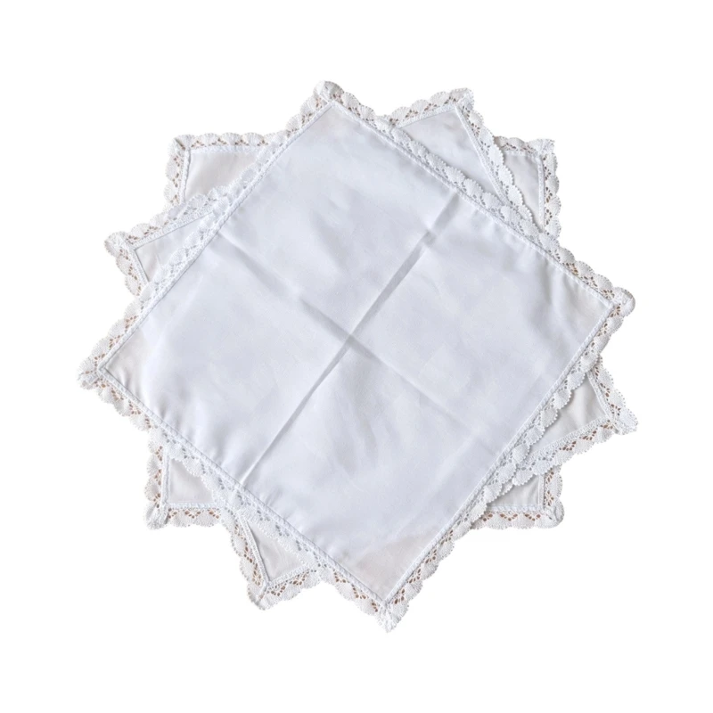 Lace Trim Cotton Wedding Handkerchief Set for Embroidery, Gifts, and Carry A2BB