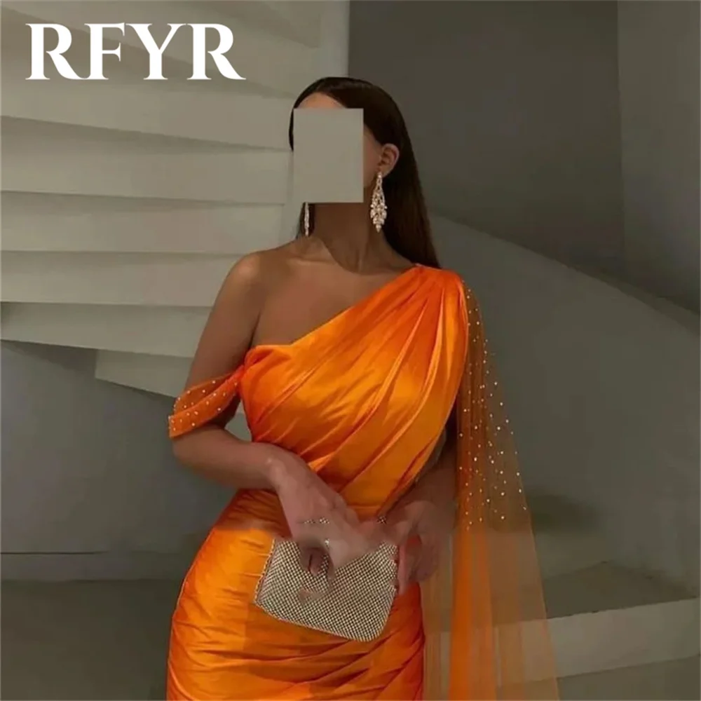 RFYR المملكة العربية السعودية فساتين سهرة على شكل بوق برتقالي بكتف واحد فستان حفلات حورية البحر أنيق مناسبة رسمية فستان طويل مخصص #3