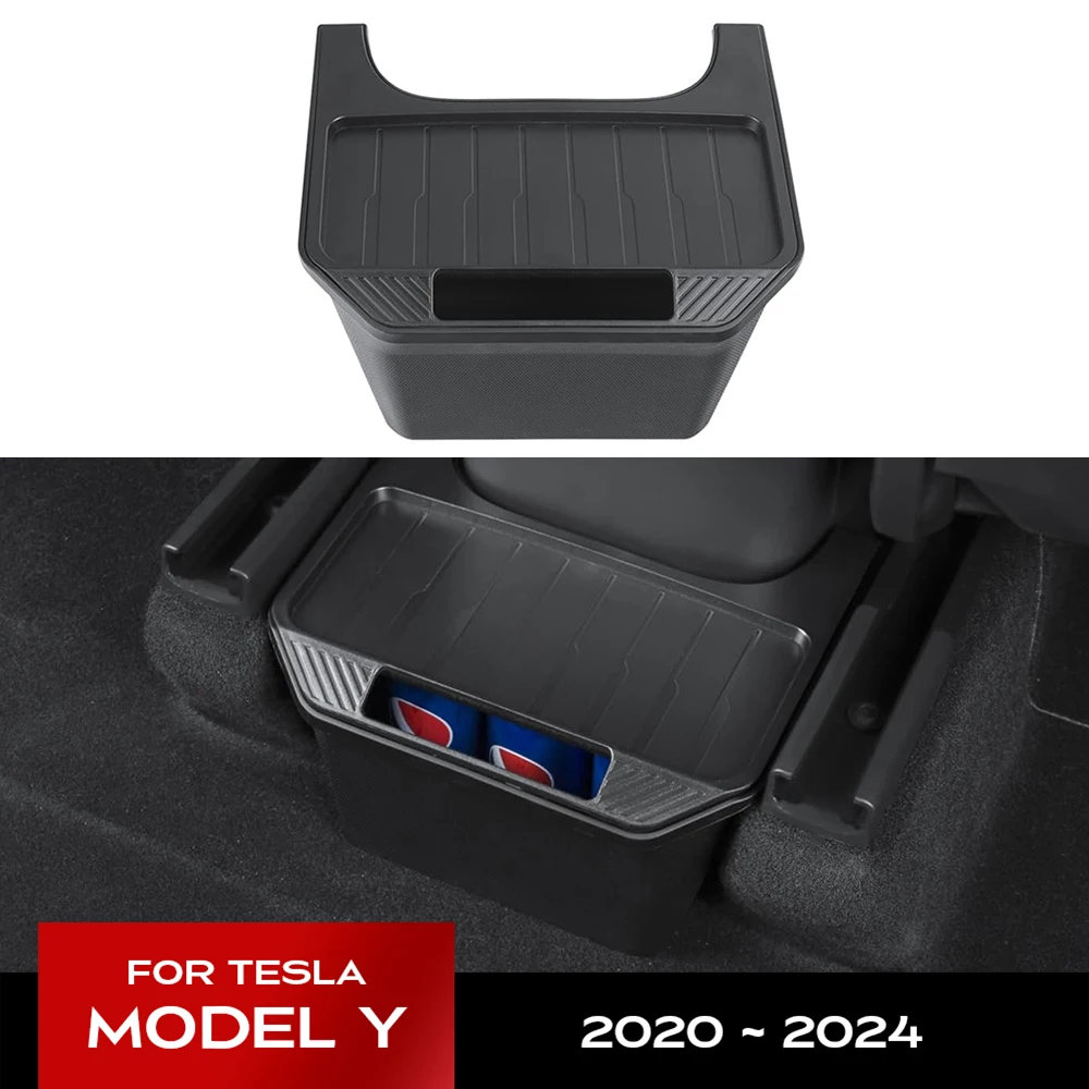 Newest Model Y Rear Center Console Organizer TPE Backseat Storage Box Garbage Can with Anti-Slip Lid Cover Rear Bin 2nd Row Seat 