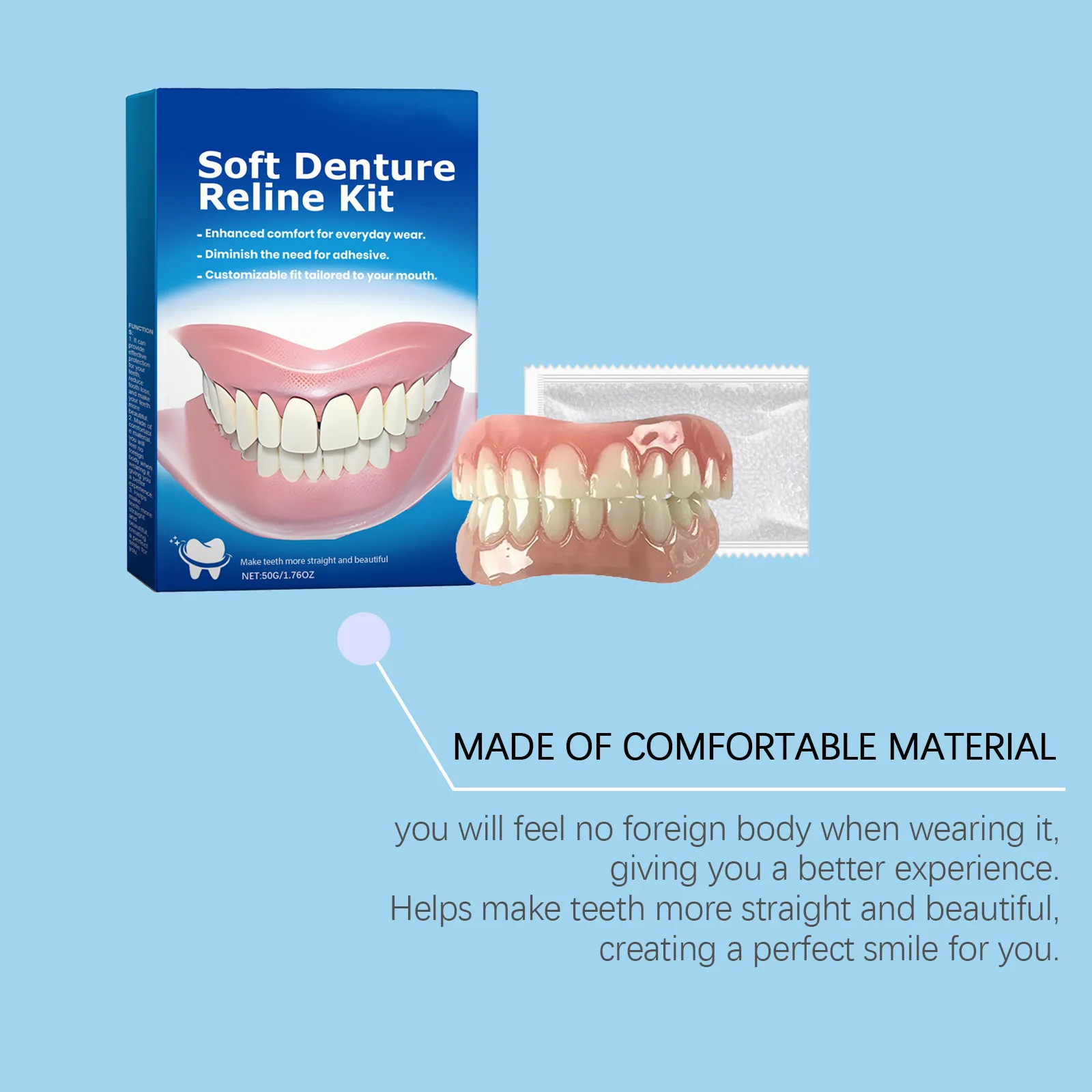 Full Set Natural Dentures Upper & Lower Silicone Fake Teeth Braces Comfort Fit Instant Smile Oral Care For Men Women
