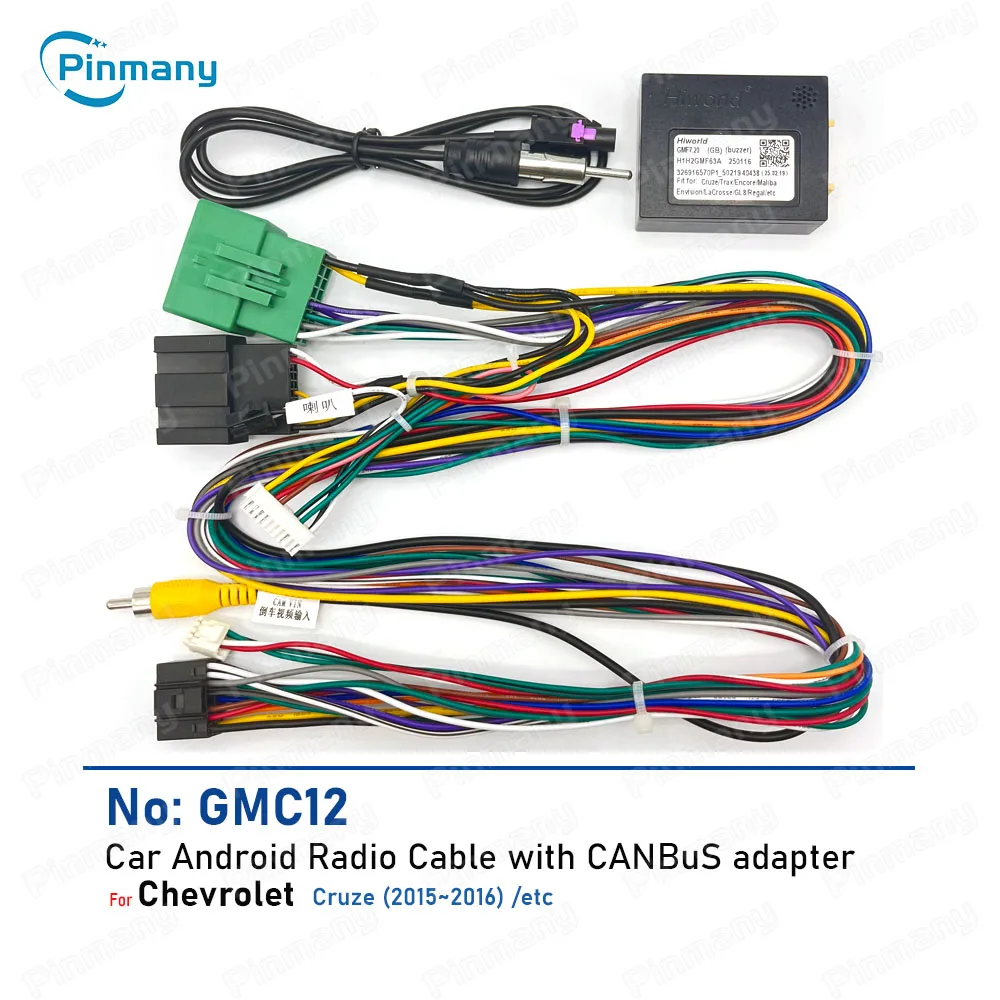 Car Radio Cable Android Head Unit Power Wiring Harness Adapter Hiworld CAN Bus Decoder GMC12 for Chevrolet Cruze 2015~2016
