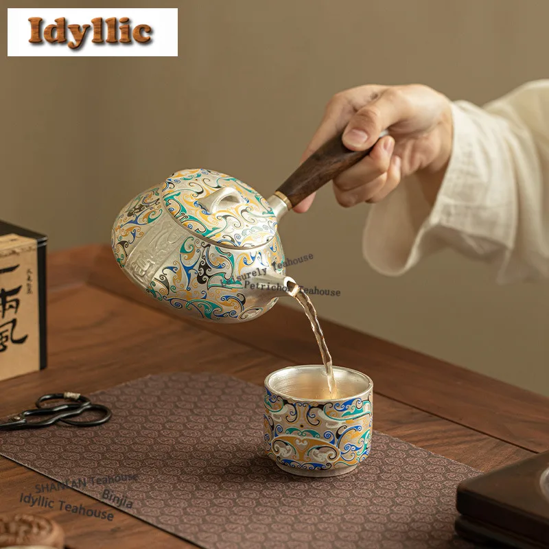 Handmade Gilt Silver Cloud Pattern Tea Set Complete Set Japanese Tea Ceremony Set Teapot And Tea Cup Set Cafes Supplies Craft