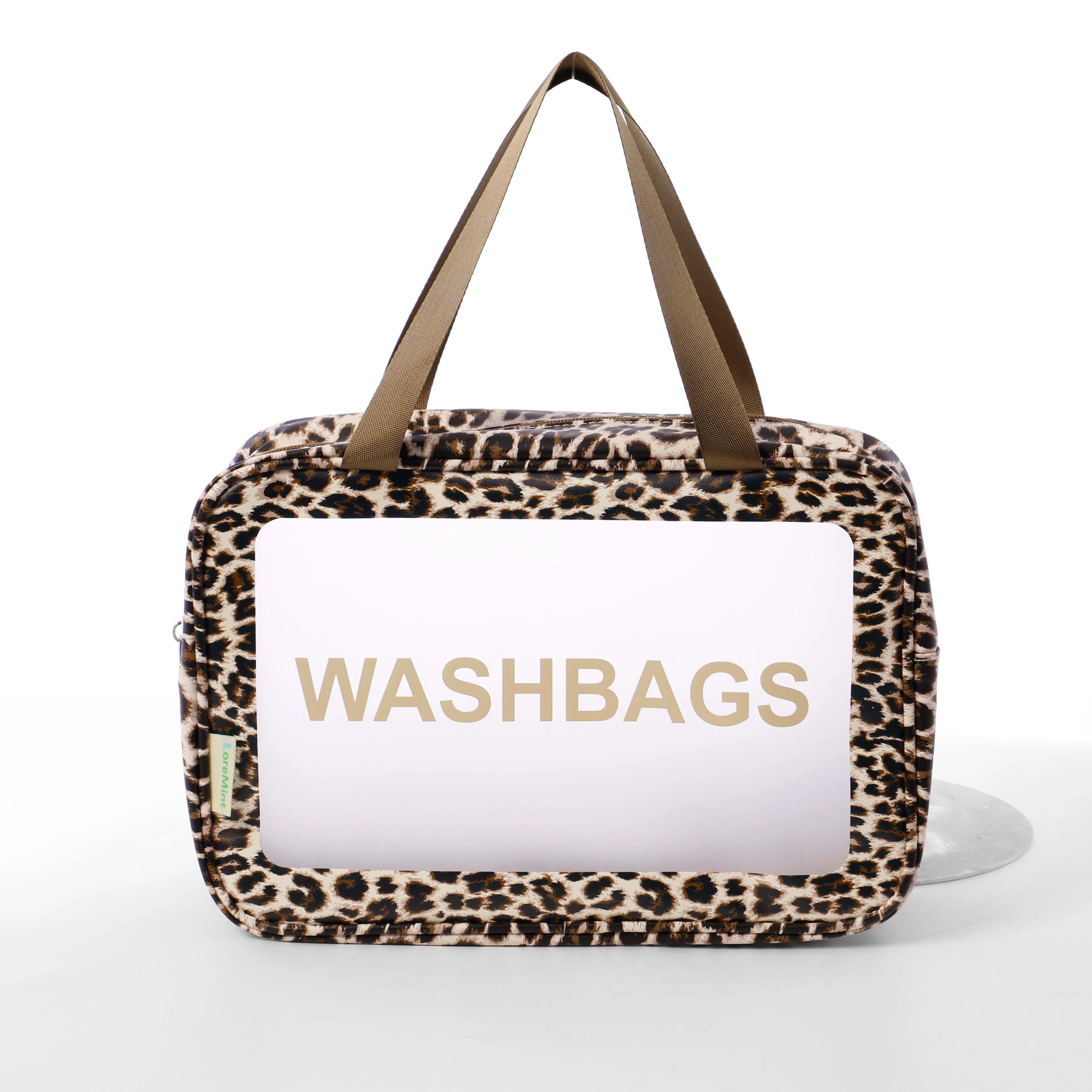 6-Piece Brown Leopard Print Travel Organizer Bag Set, PU & Frosted PVC Cosmetic Toiletry Bags with Zipper Closure for Travel Storage