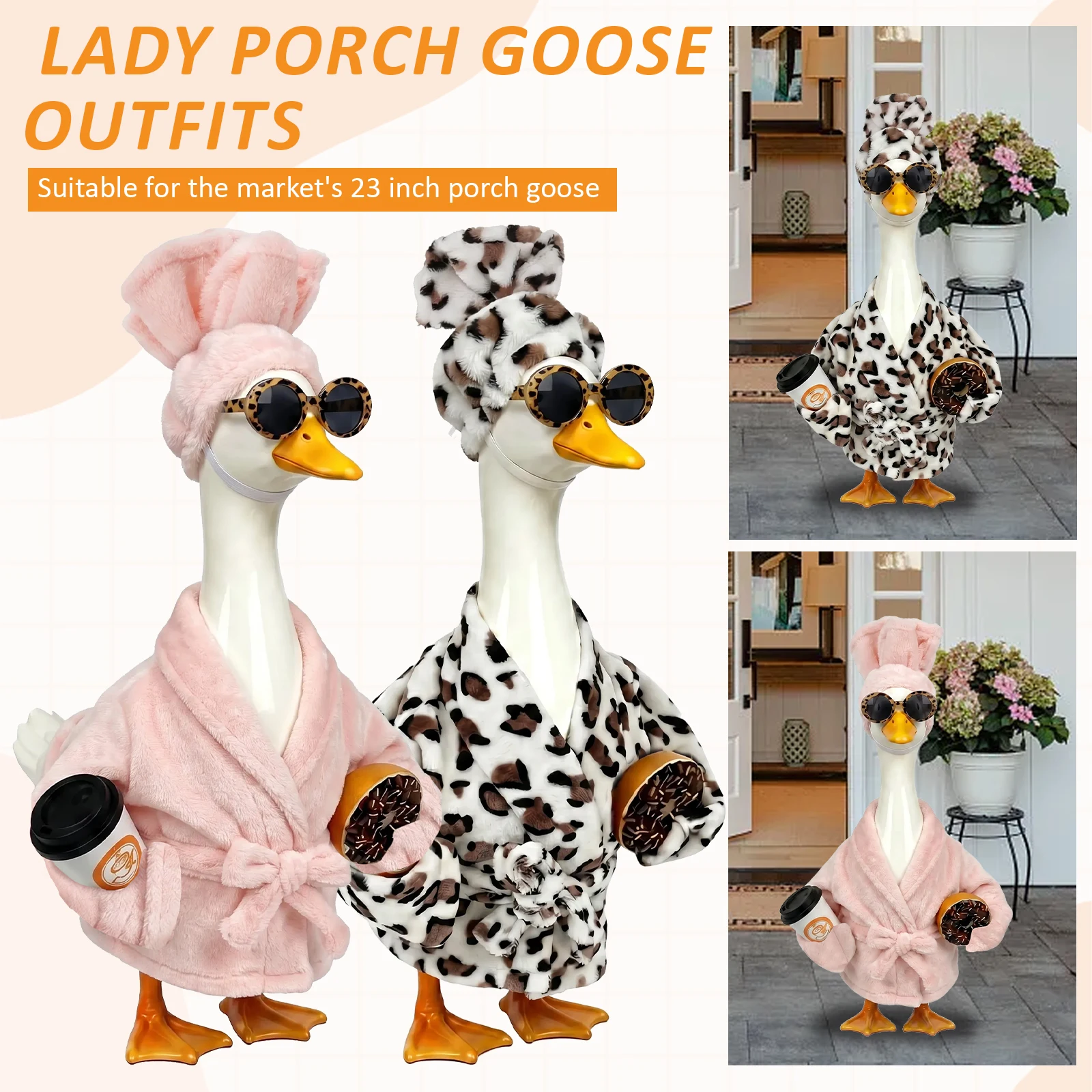 23 Inch Lady Porch Goose Outfits Decorative Lawn Goose Bathrobe Costume Spa Themed Fun Garden Statue Dress Up Clothes Yard Decor