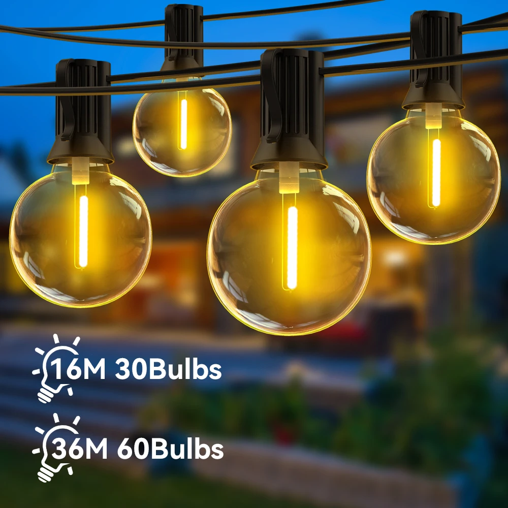 led fairy string light para festa lampada para patio branco quente claro vintage lampada ao ar livre decoracao de quintal g40 16m 36m 01